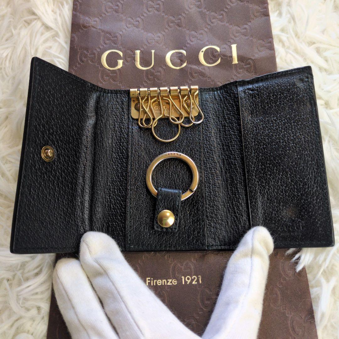 GUCCI グッチ 6連キーケース アニマリエ ビー 蜂 スター 星 レザー 黒