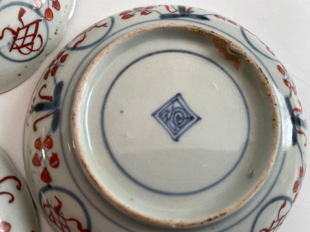 骨董　アンティーク　古伊万里　色絵　芙蓉手　菖蒲図　小皿　5枚