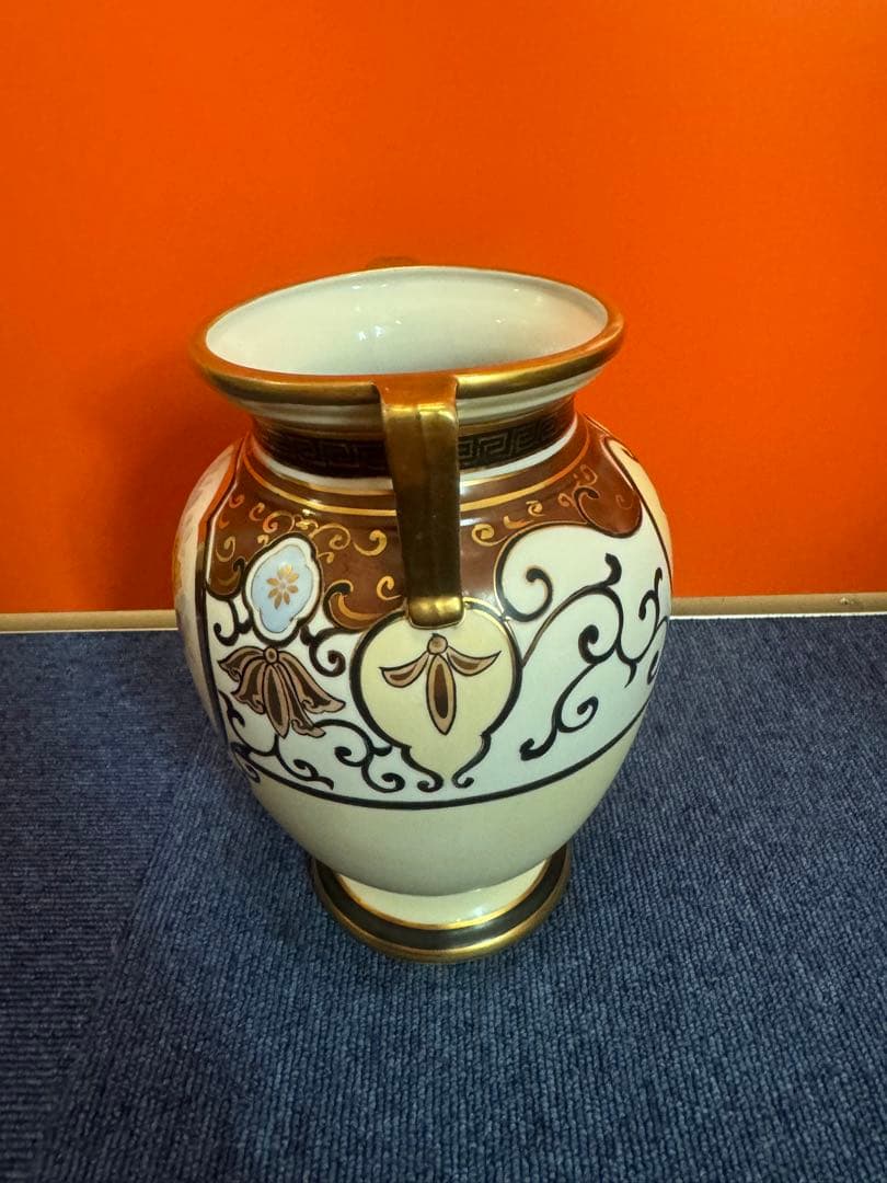 1842 オールドノリタケ 双耳花紋花瓶 時代物