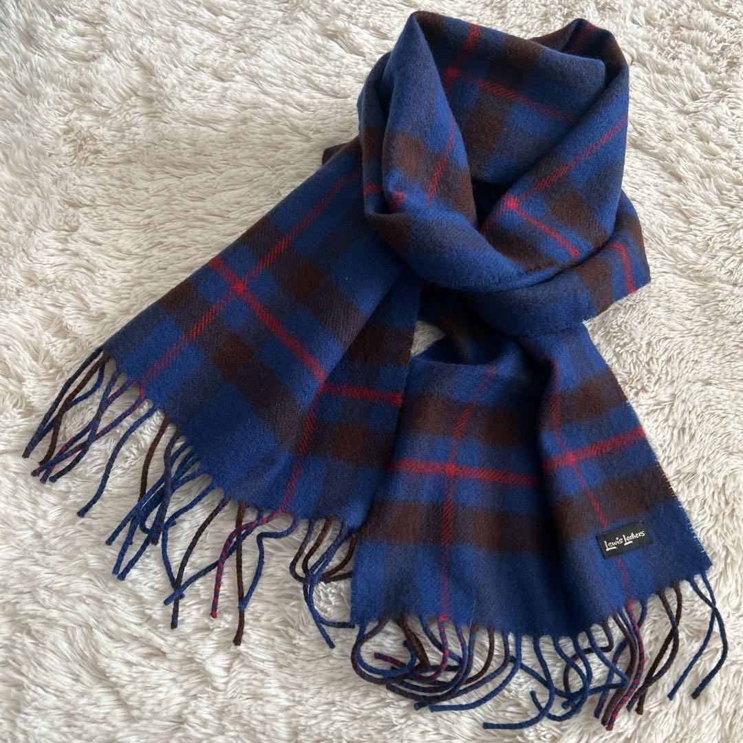 最高級素材ラムウール】【美品】Lewis Leathers マフラー ブルー