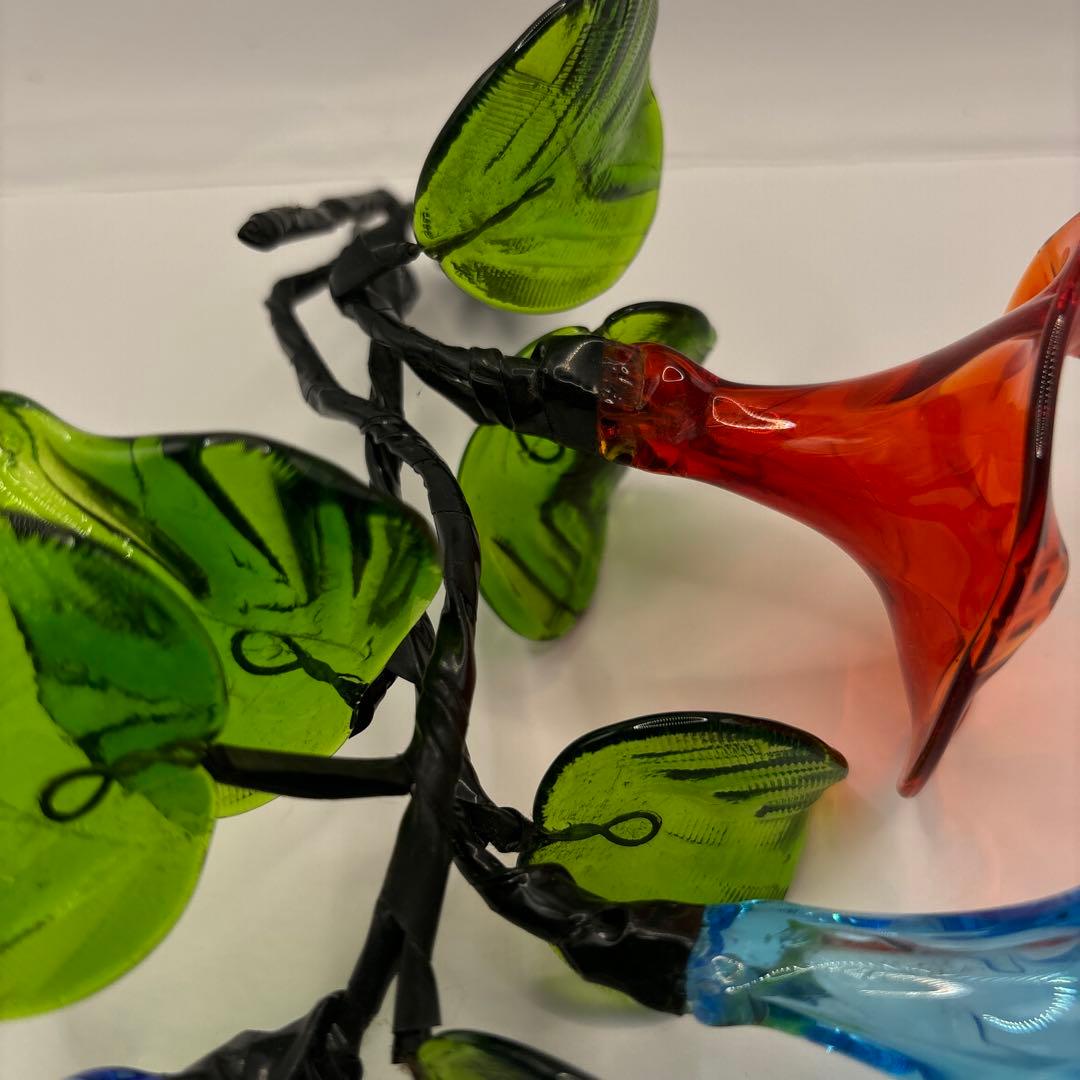 琉球ガラス 朝顔 花瓶セット 小ぶり朝顔3本 青 水色 オレンジ（赤