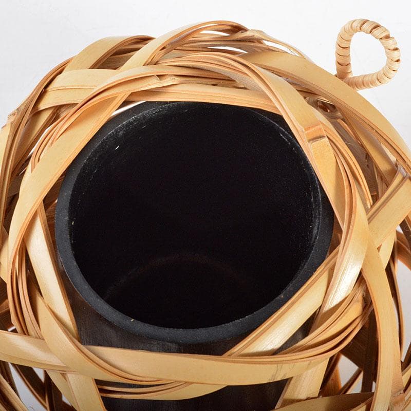 茶道具 日展作家 白石白雲斎作 古竹細工 花籠 掛花生 共箱