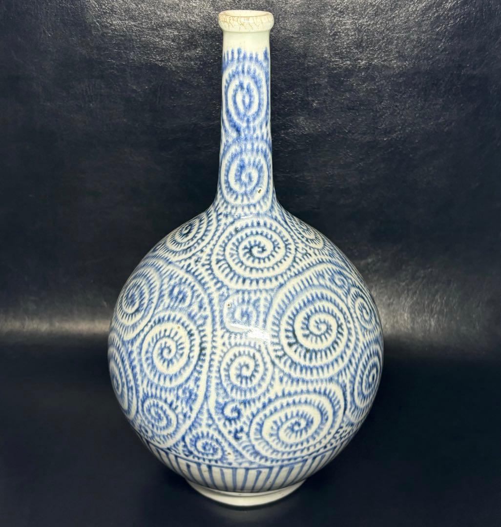 ☆江戸期 古伊万里 染付！蛸唐草文 鶴首 瓶/徳利/花入！☆