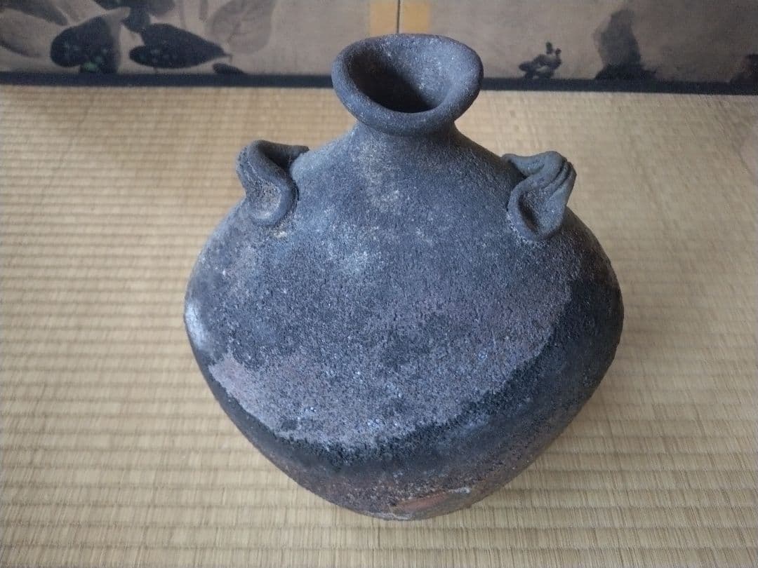 備前焼 森陶山作 扁壺 個展出品作 飾り壺 花器 骨董 日展作家 佳品