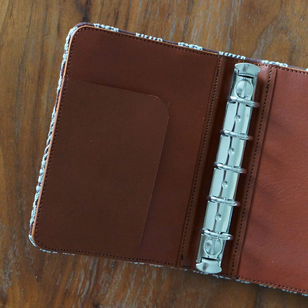 ミナペルホネン　ポンピア　ブラウン×ライトブルー　ミニ5システム手帳