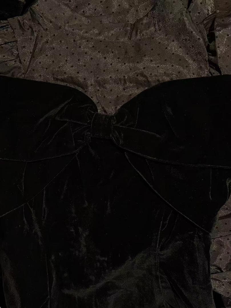 新品 NICE CLAUP オケージョン ベロアリボン異素材ロングワンピース