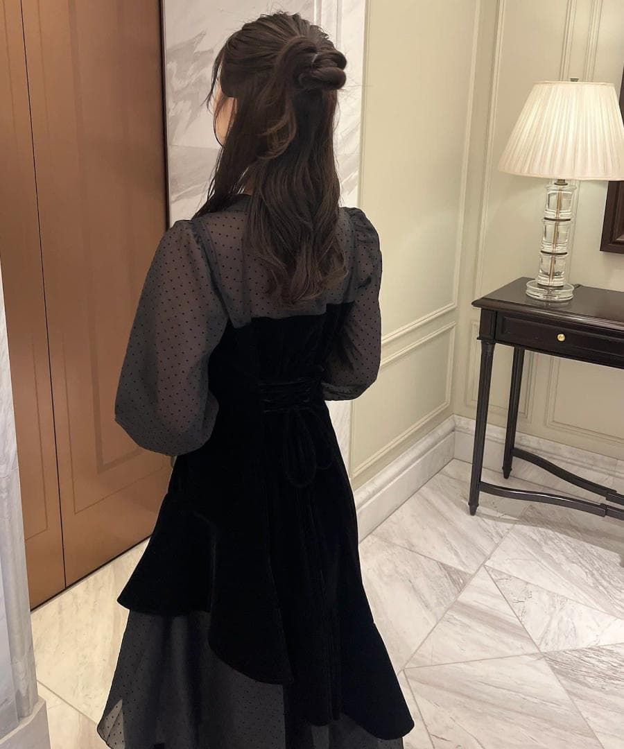 新品 NICE CLAUP オケージョン ベロアリボン異素材ロングワンピース