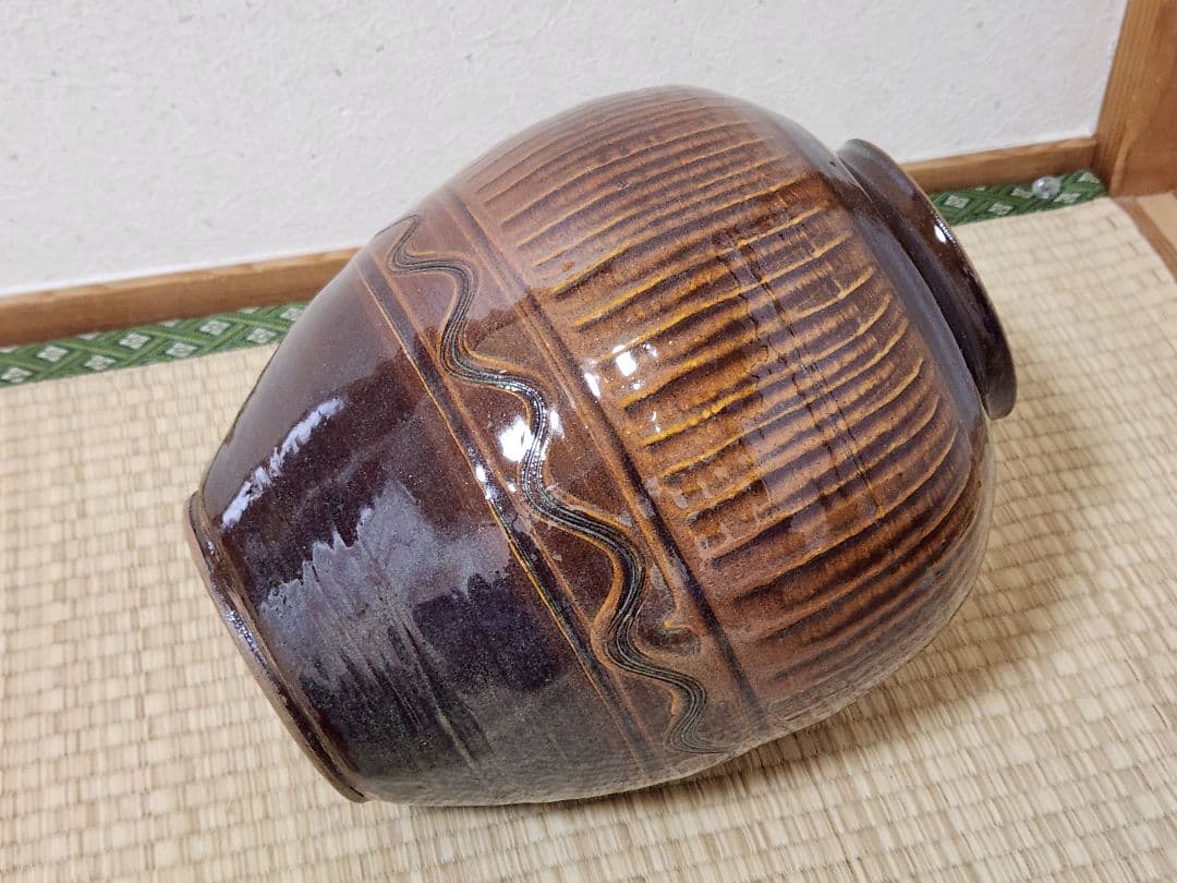 小鹿田焼 飴釉 壺 茶壺