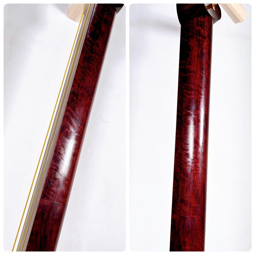 津軽三味線 紅木 太棹 東さわり 本皮 金細 二本溝 綾杉胴
