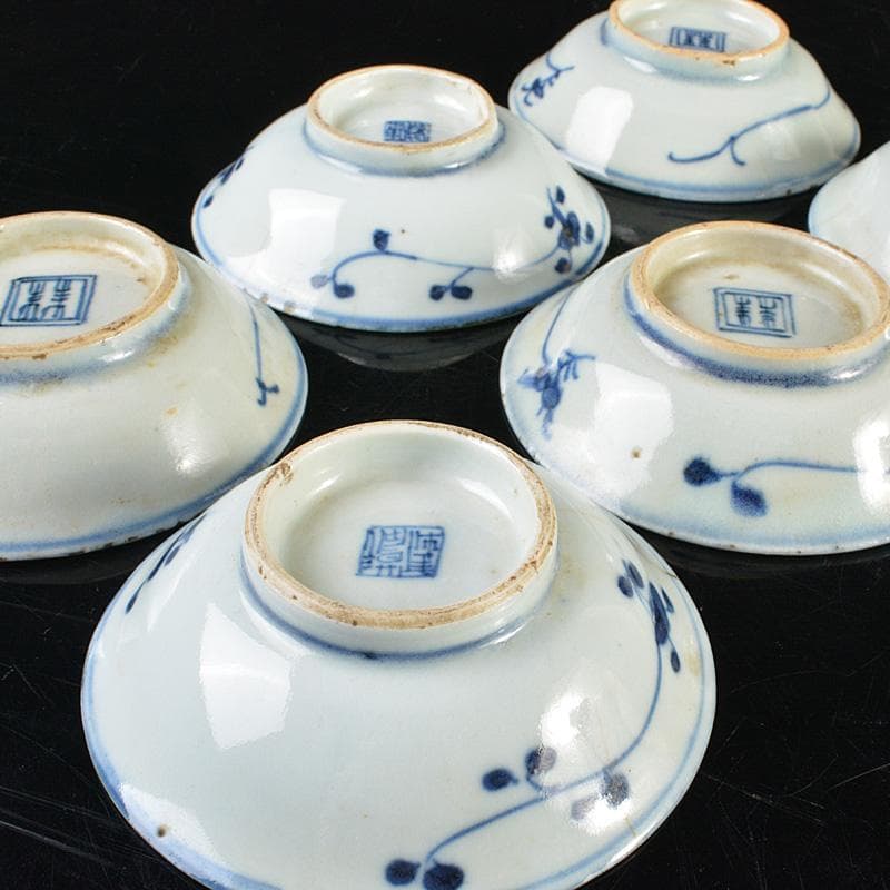 中国 新渡 青花花卉文 銘々皿 小皿 六客 C R6305