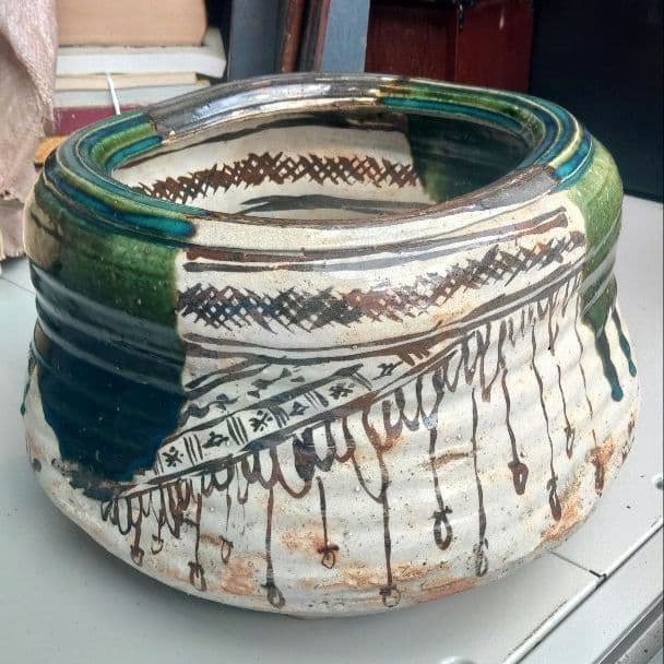 火鉢 織部焼 在銘 陶器製 手あぶり 茶道具 お稽古道具 ハ10