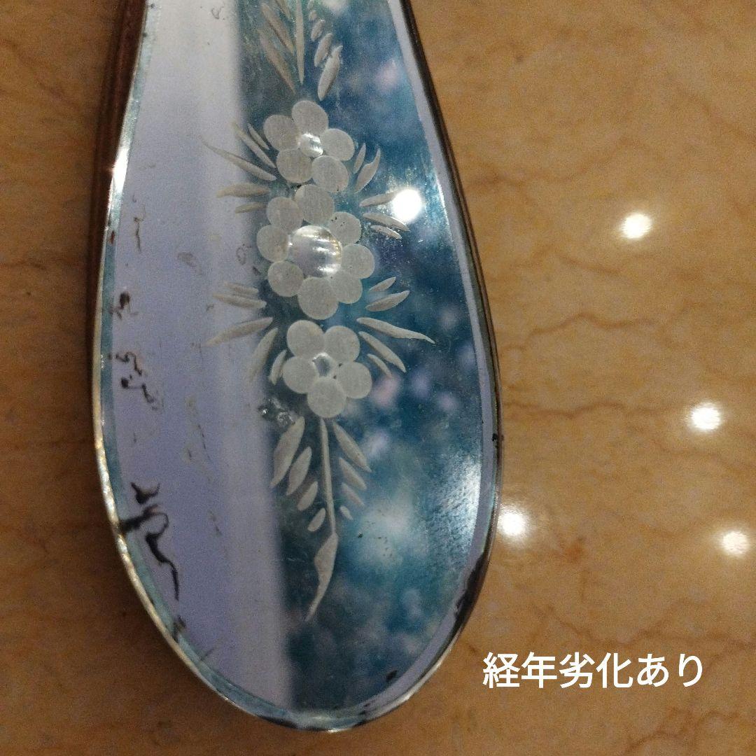 【アンティーク手鏡】イタリア製ベネチアングラス　ピンクのお花装飾