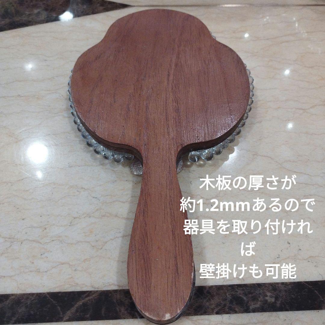 【アンティーク手鏡】イタリア製ベネチアングラス　ピンクのお花装飾