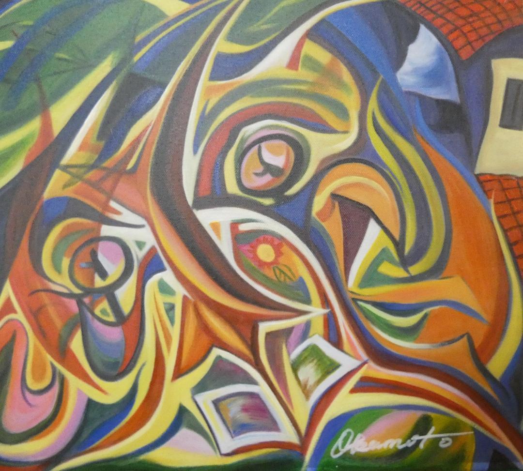 油彩 静物 岡本太郎 「正午の顏」サイン 額装済み 肉筆手描き F6