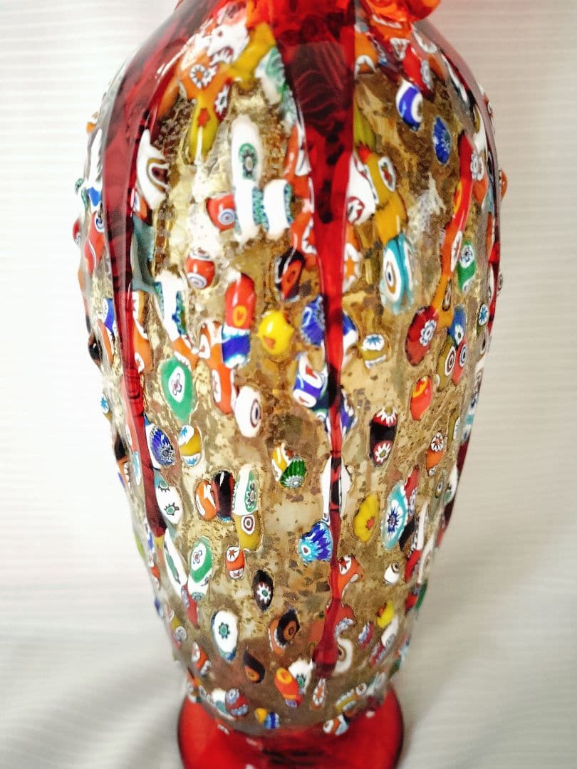 値下MURANO ムラノガラス☆約26cm 花瓶 花生 イタリア ミルフィオリ①