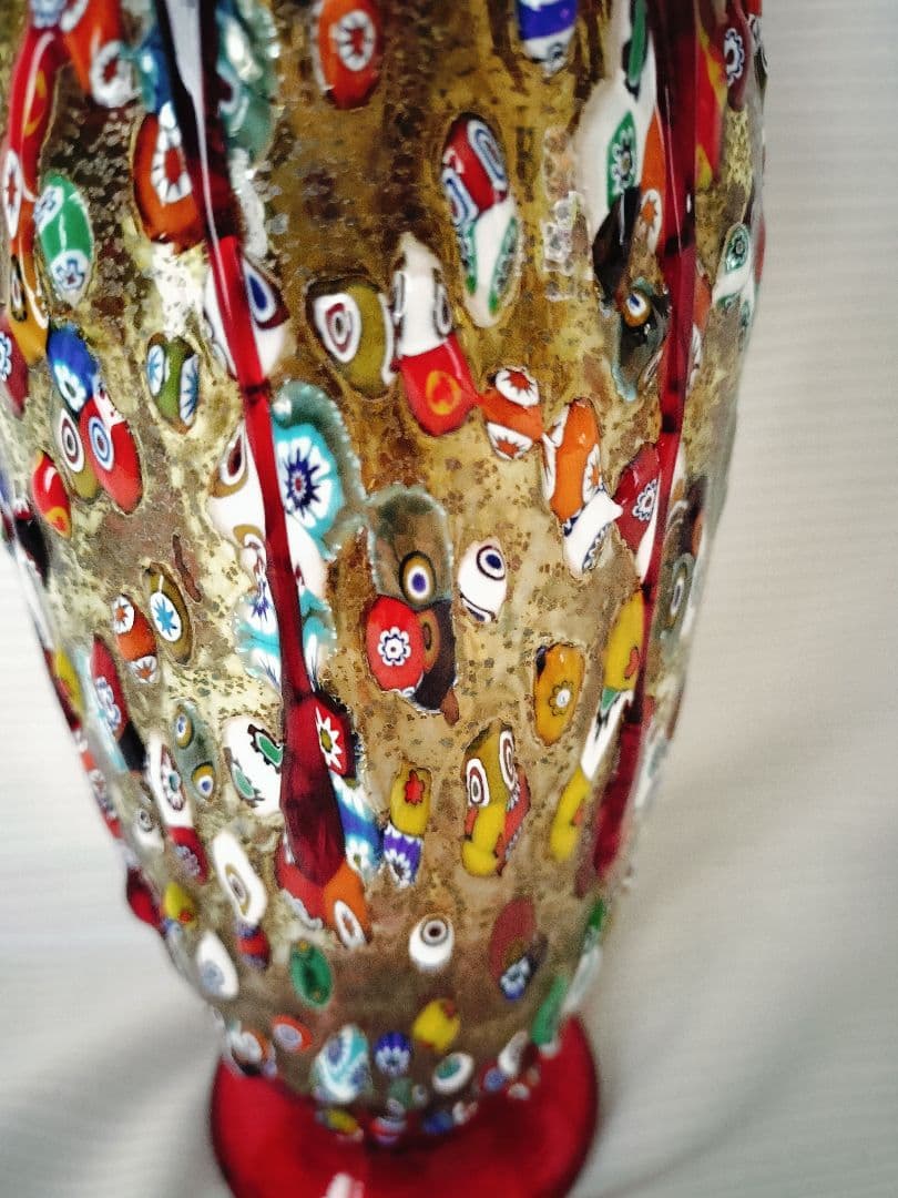 値下MURANO ムラノガラス☆約26cm 花瓶 花生 イタリア ミルフィオリ①