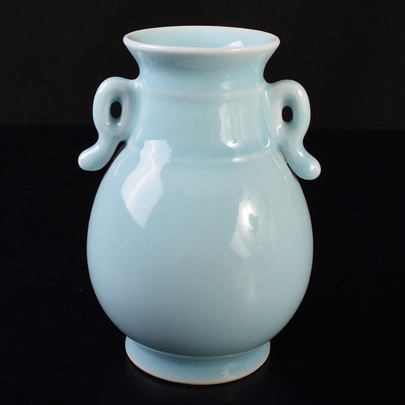 中国 大清乾隆年製 汝窯 天青釉 雙耳瓶 C 7888E - メルカリ