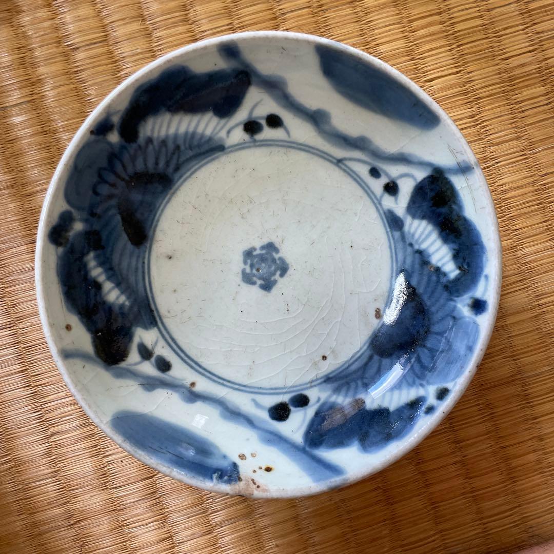 古伊万里白磁菊花深皿江戸時代染付柿右衛門金直し金継ぎアンティーク