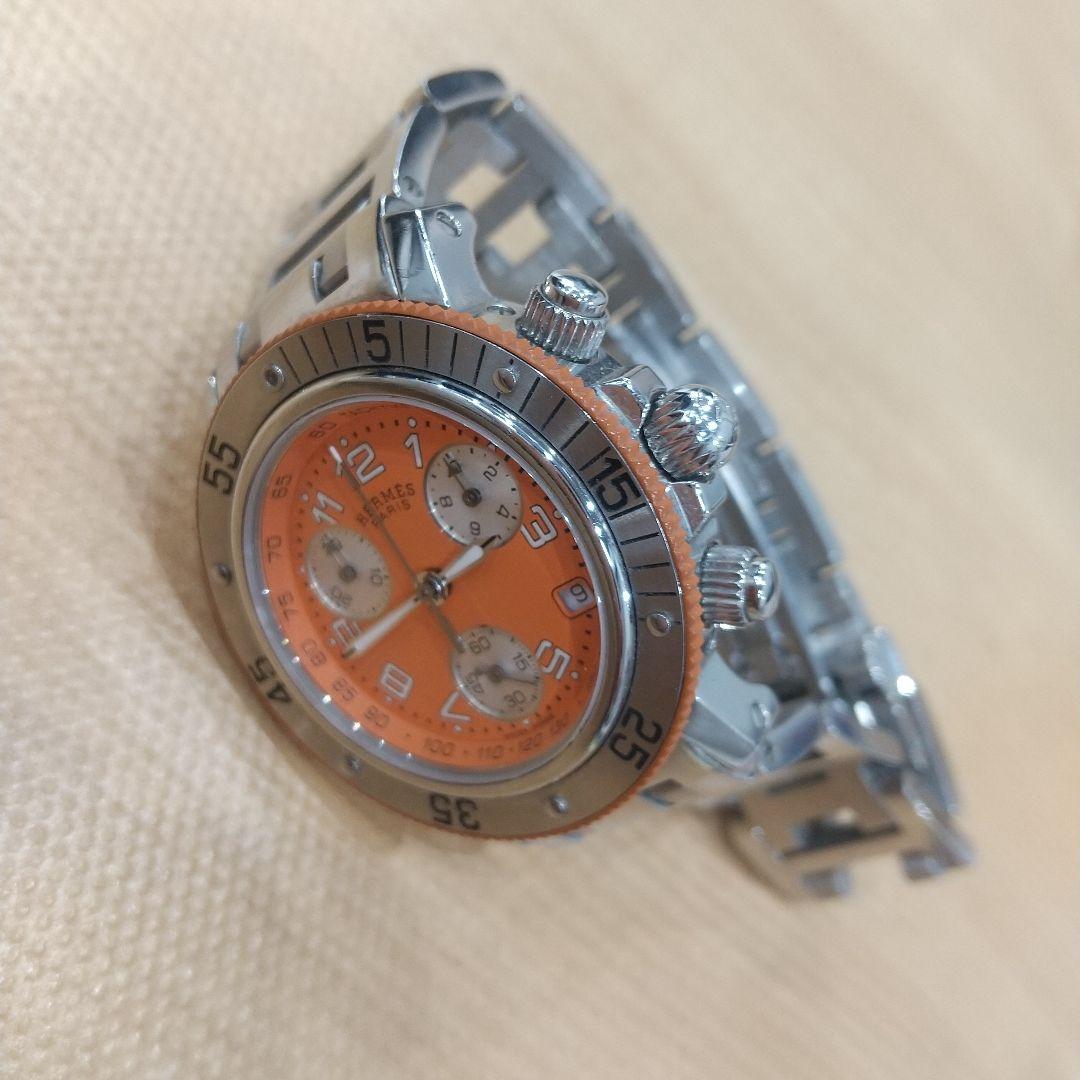 良品 エルメス クリッパー メンズ 腕時計 オレンジ 電池交換済み
