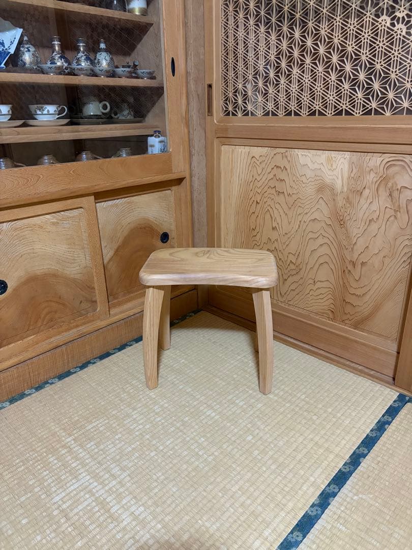1369建具屋58年のおじいさんの手作り木製サイドテーブル、イス