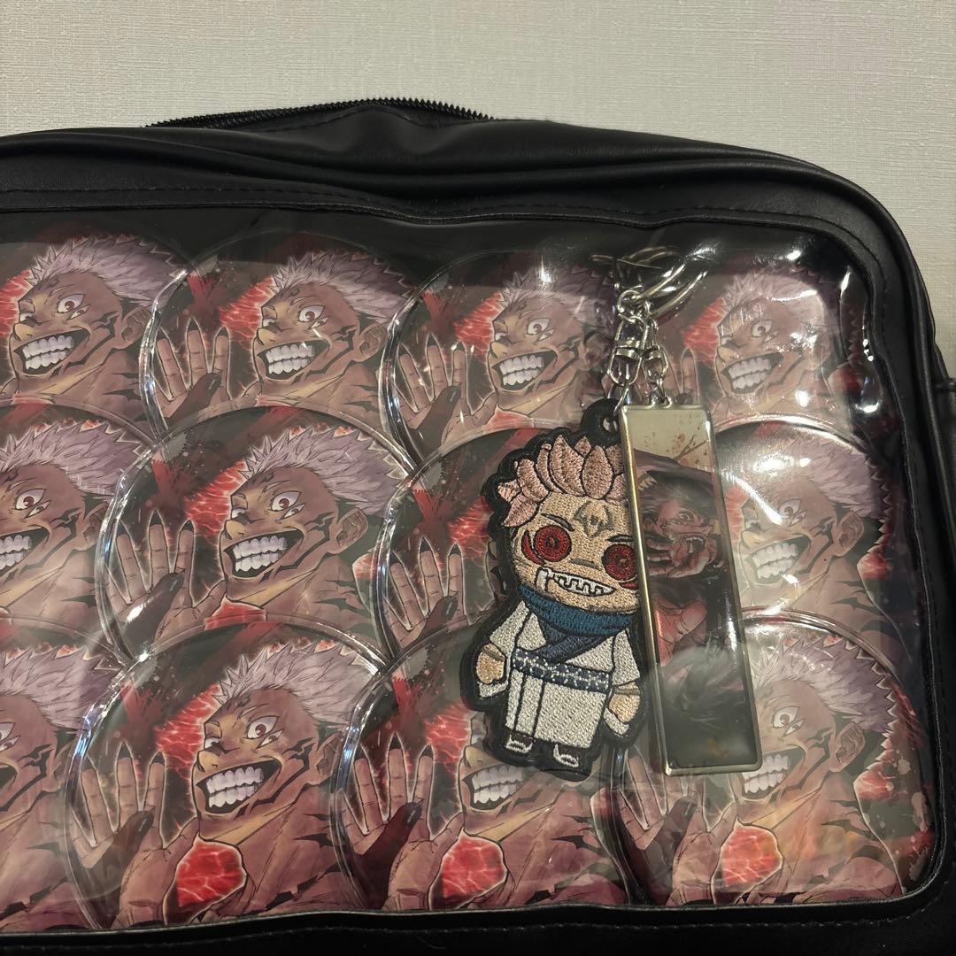 ☆*☆様 呪術廻戦 両面宿儺 痛バ 黒 ショルダーバッグ 缶バッジ12個