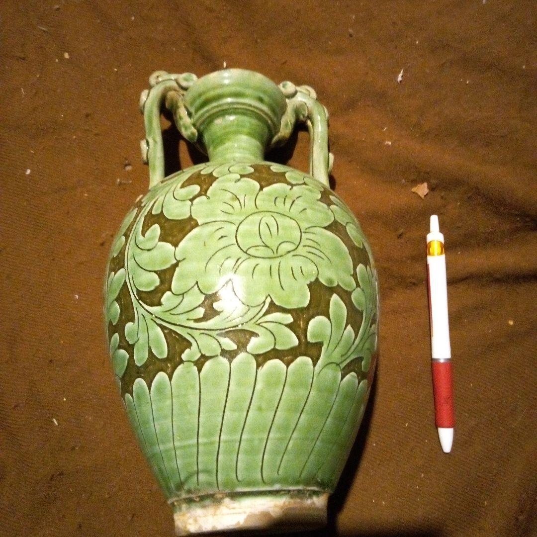 中国陶磁器　宋磁州窯　浮掘緑壺