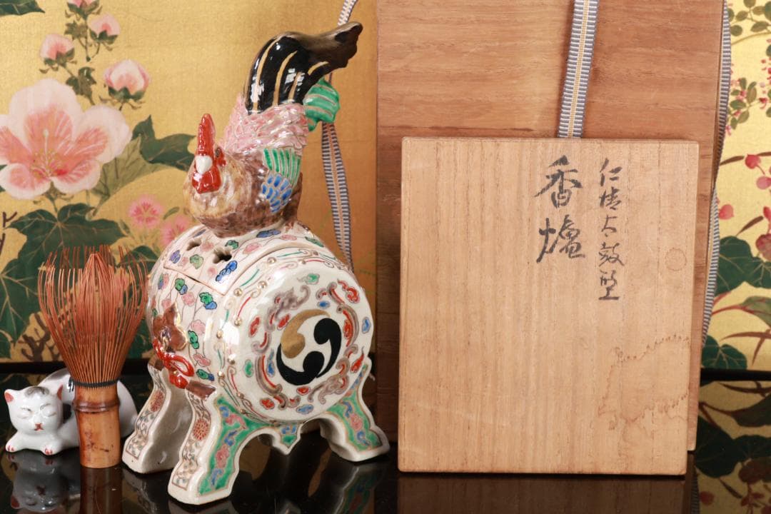 たかリン様専用、仁清銘 京焼染錦 太鼓型 香炉 床飾 置物 野々村仁清