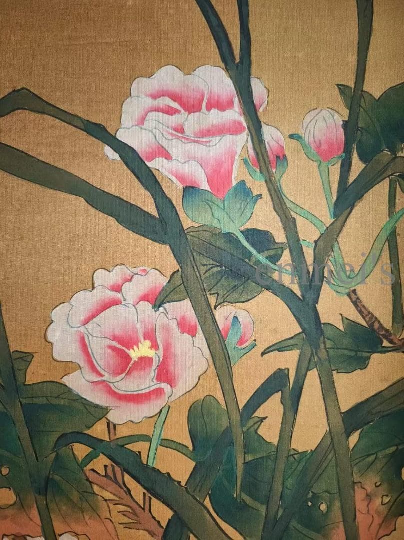 中国古美術 清代 邊寿民作款 水鳥と花図 絹本 四