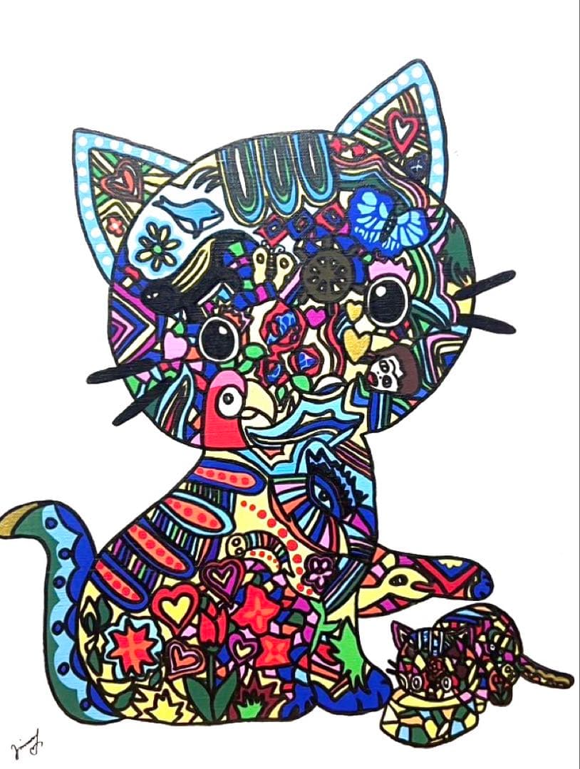 SALE【F6号】ジミー大西 （ネコ）手描き/表裏サイン有/油彩/アクリル