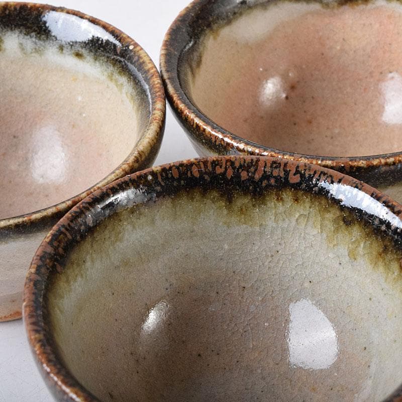 唐津焼　朝鮮唐津　煎茶碗　五客　時代箱　V　R8779