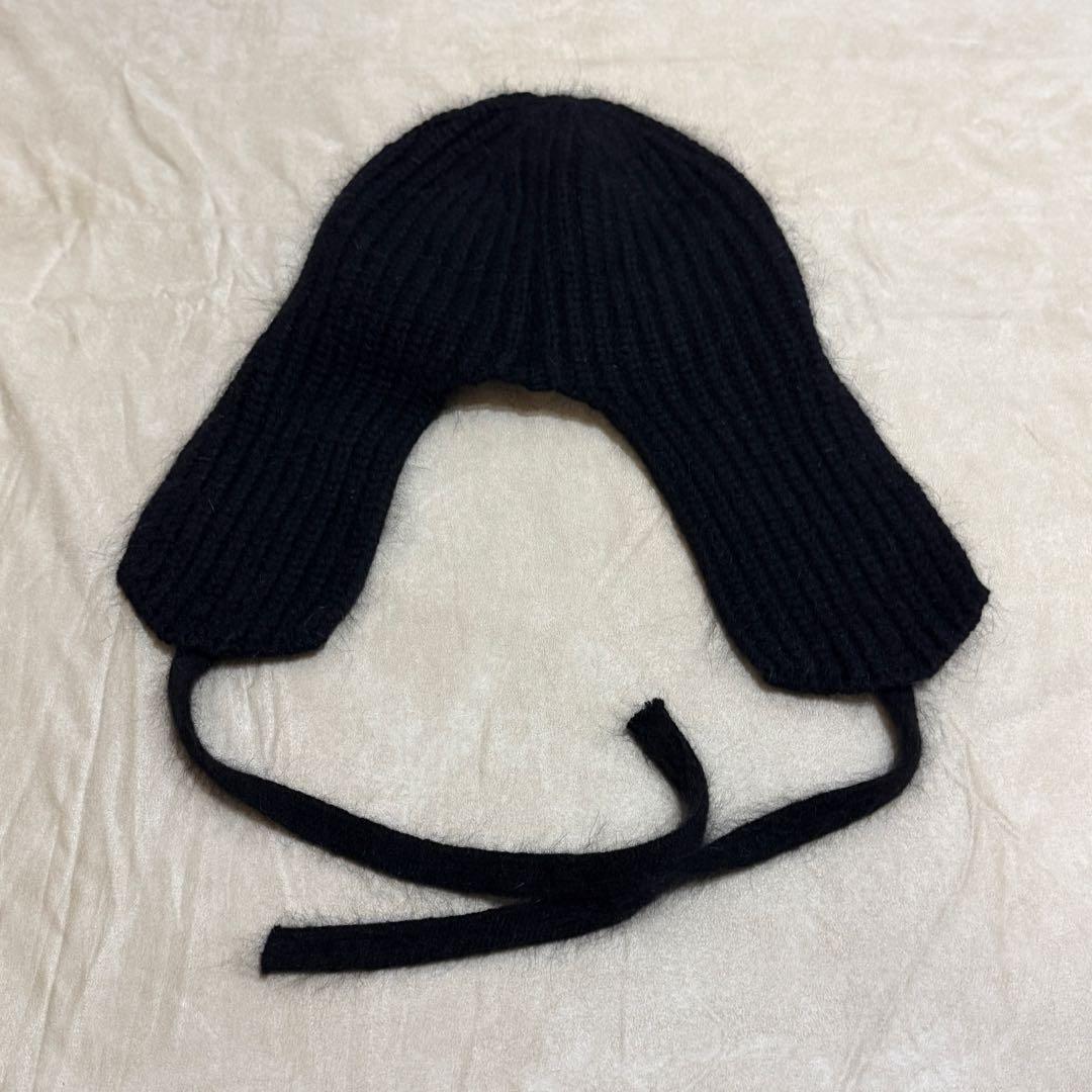 Cycle サイクル 黒 ニット帽 フライト 紐 耳あて付き フワフワ モフモフ