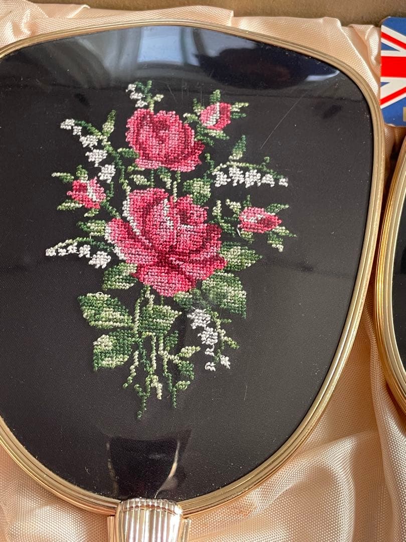 イギリス製 mascot 花柄 化粧台セット アンティーク ミラーブラシ