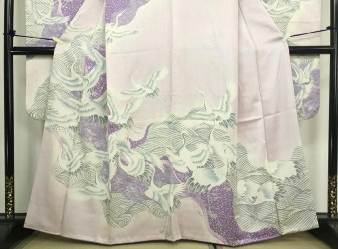 振袖フルセット6点サイズM〜L駒刺繍 飛鶴文 銀彩