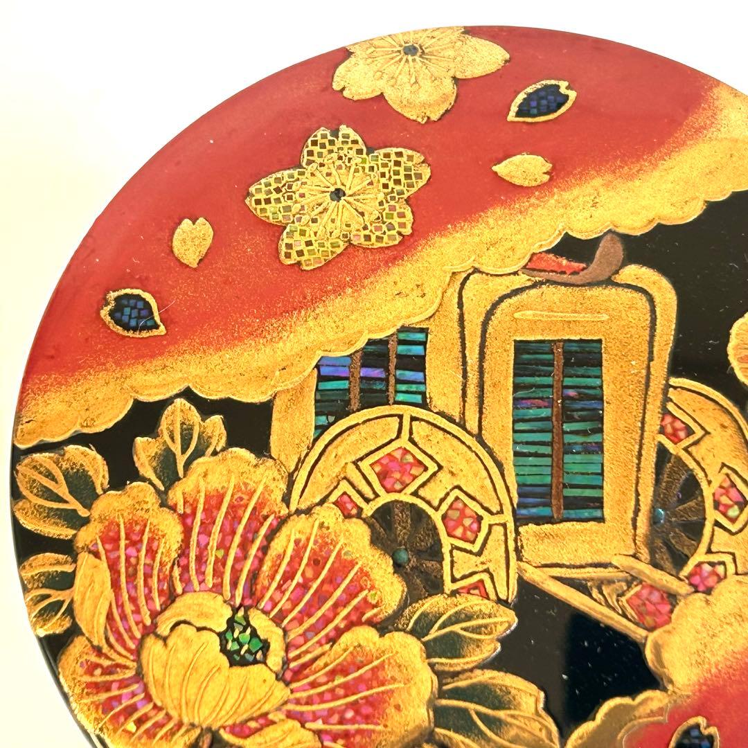 【美品.希少】漆器　茶筒　茶器　茶道具　木製　漆塗 蒔絵　螺鈿 御所車 小