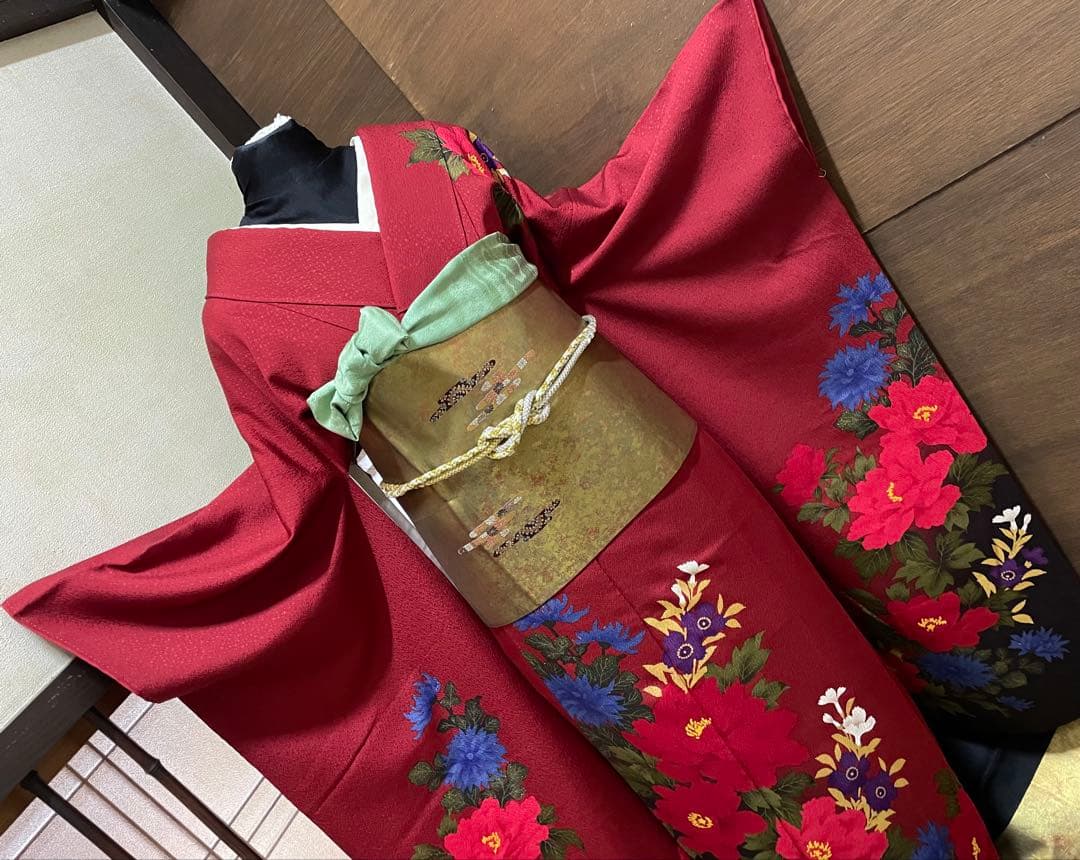 振袖フルセット6点サイズS〜M草花文 暈し染め 金彩 正絹 振袖フル