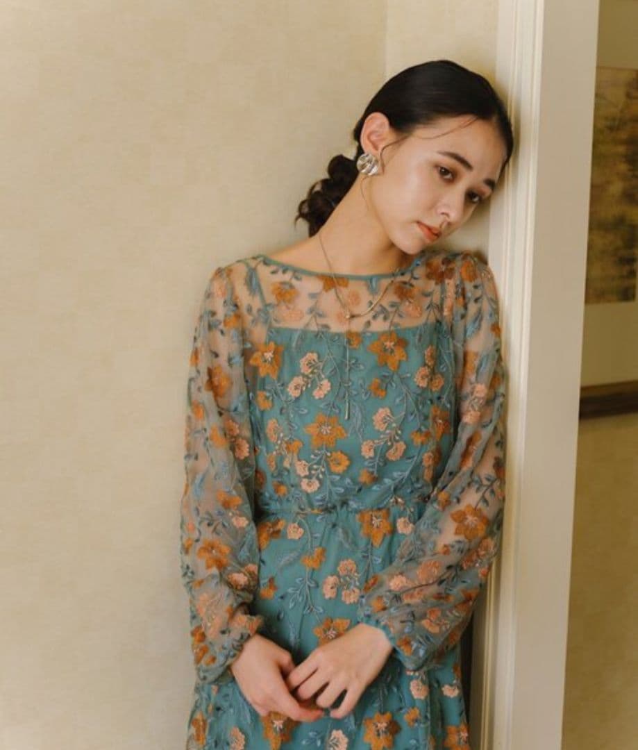 Kastane オケージョン ドレス 結婚式 ワンピース　グリーン　花柄　M