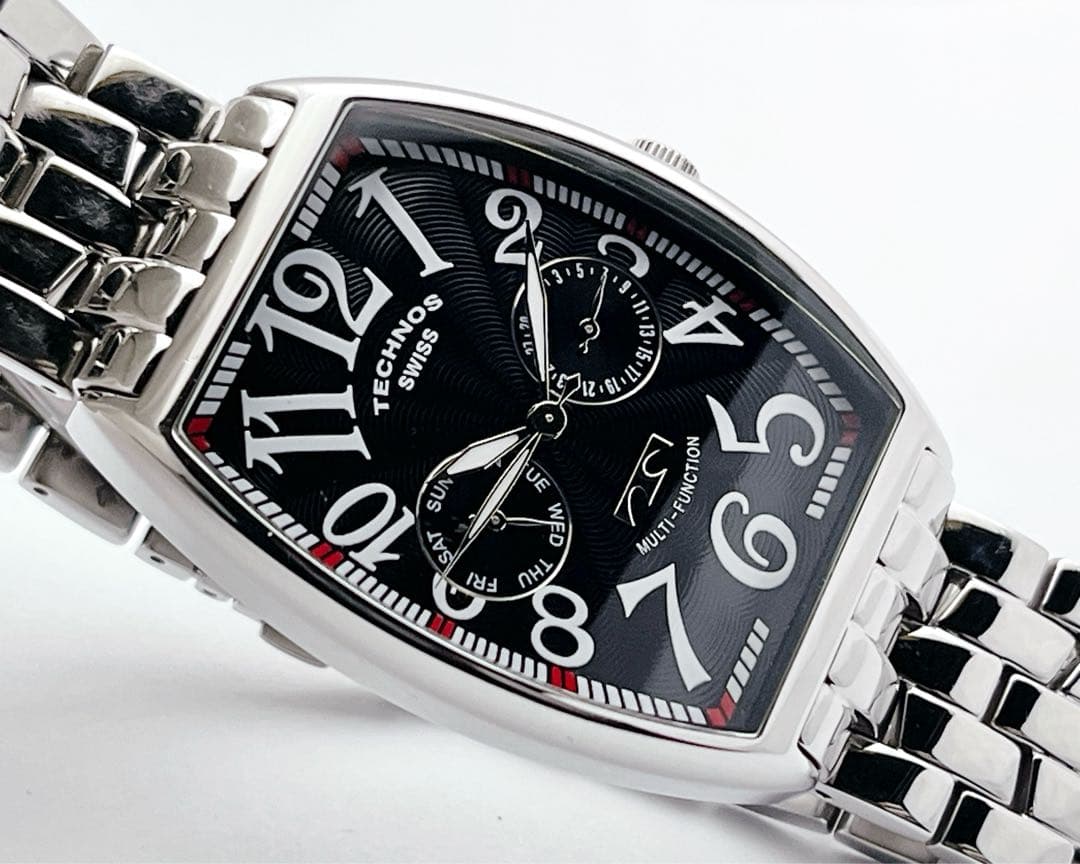 TECHNOS テクノス デイデイト ブラック文字盤 トノー型 メンズ 腕時計