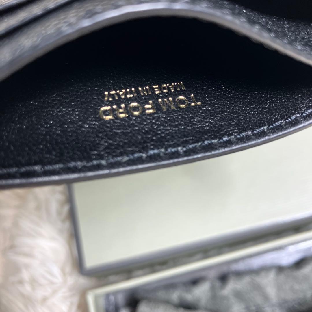 【美品】トムフォード カードケース レザーブラック ゴールドメタル 箱付き