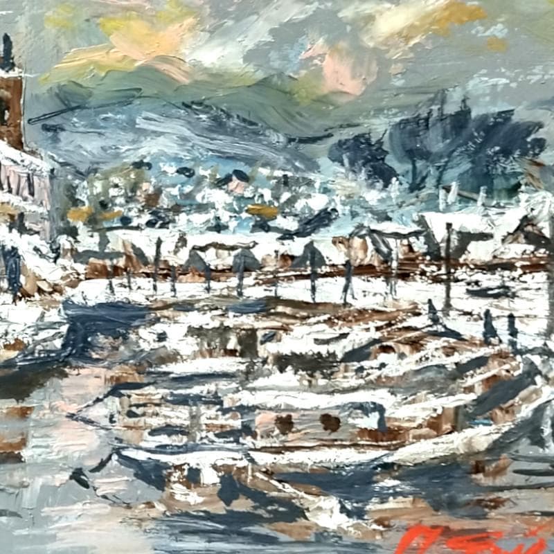 ☆ 高橋益之 ☆「 冬の小樽運河 」油絵 SMサイズ 新品！