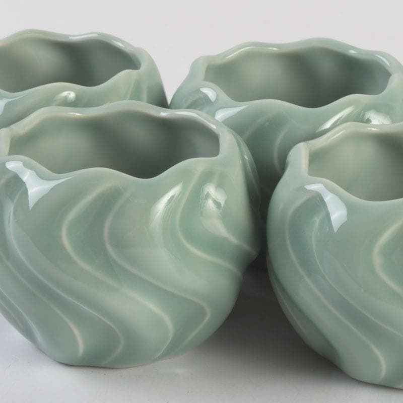 和食器 茶懐石 京焼 加藤渓山作 砧青磁 捻小附 五客