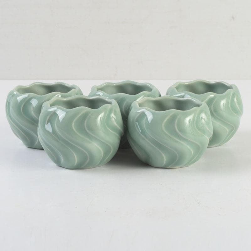 和食器 茶懐石 京焼 加藤渓山作 砧青磁 捻小附 五客