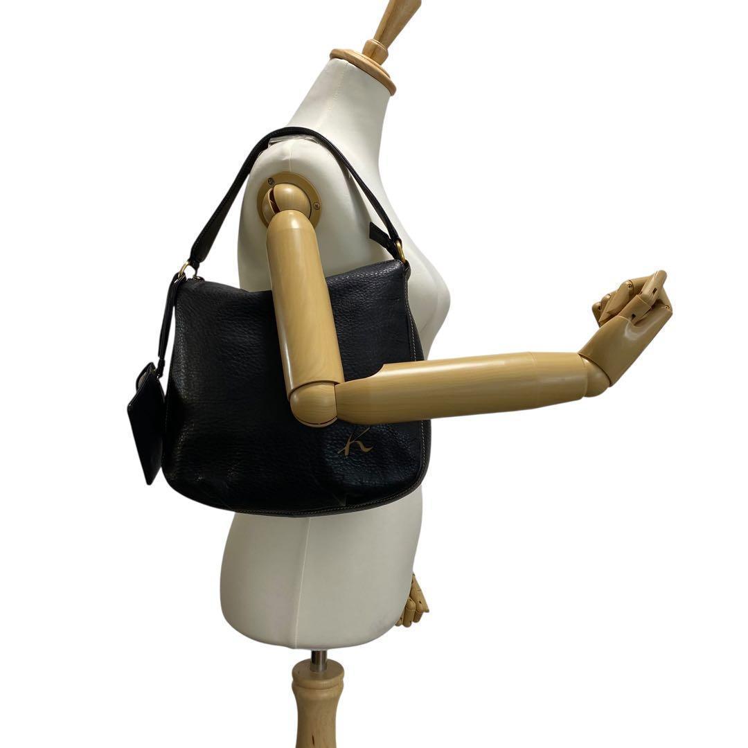 Kitamura キタムラ ショルダーバッグ オールレザー シボ革 Kマーク 黒