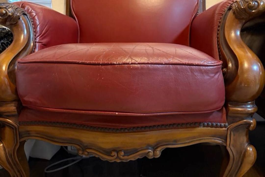 クラシック 赤 レザー アームチェア 1人掛け N110115638 オ