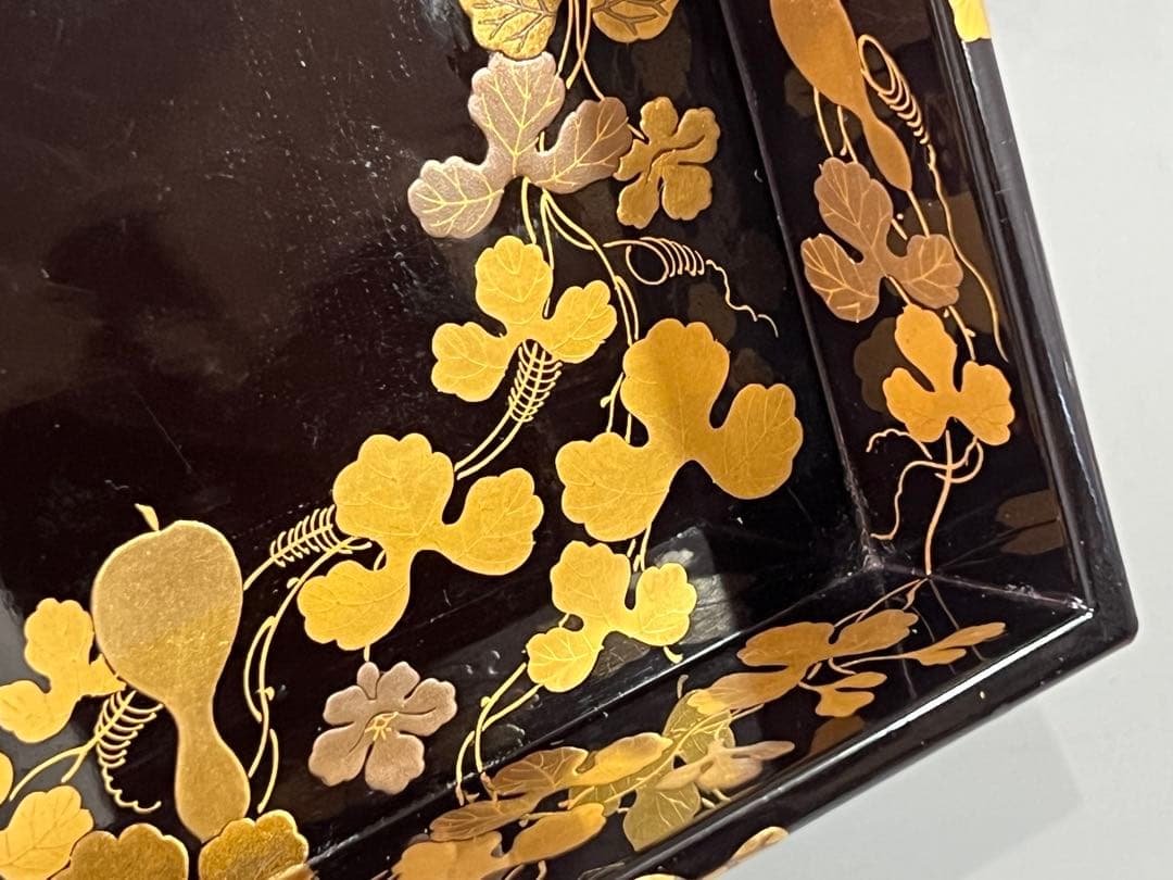 DT731 瓢箪纏蒔絵 四方盆 美品