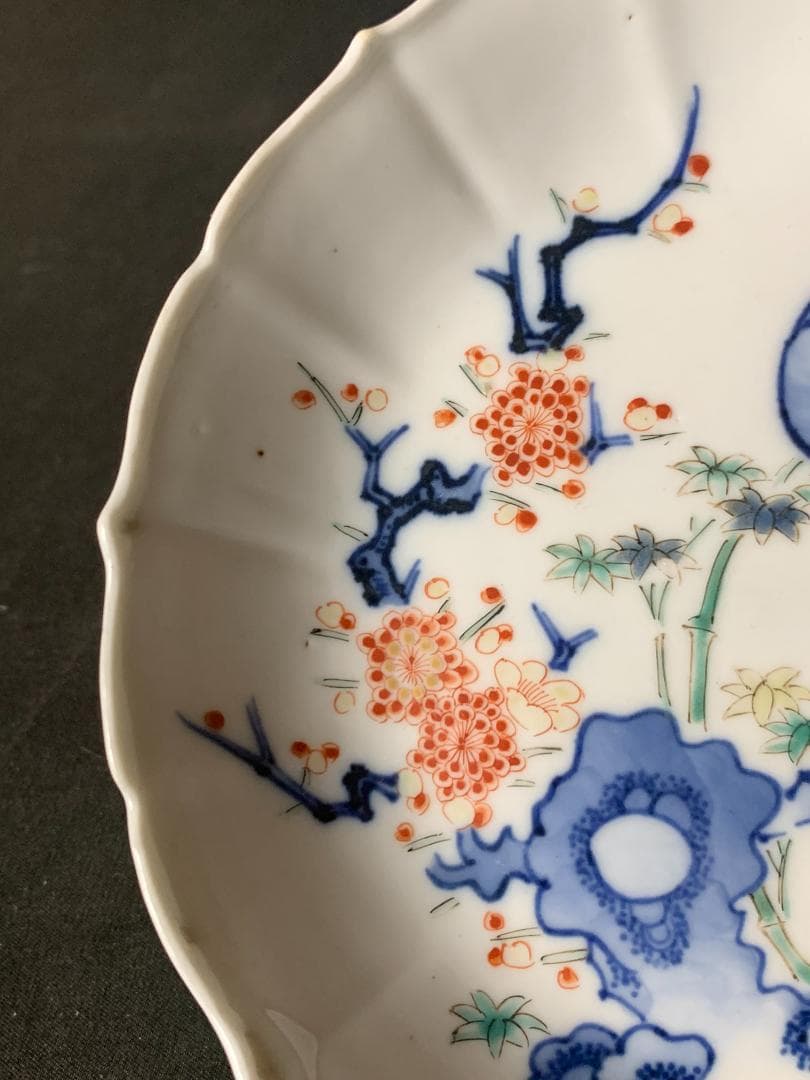江戸元禄期 柿右衛門 濁手 色絵 梅に鶯 花鳥図 中皿 古伊万里 540