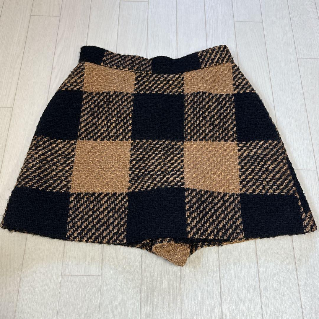 美品 sheller シェリエ ブロックチェック キュロット ツイードパンツ M