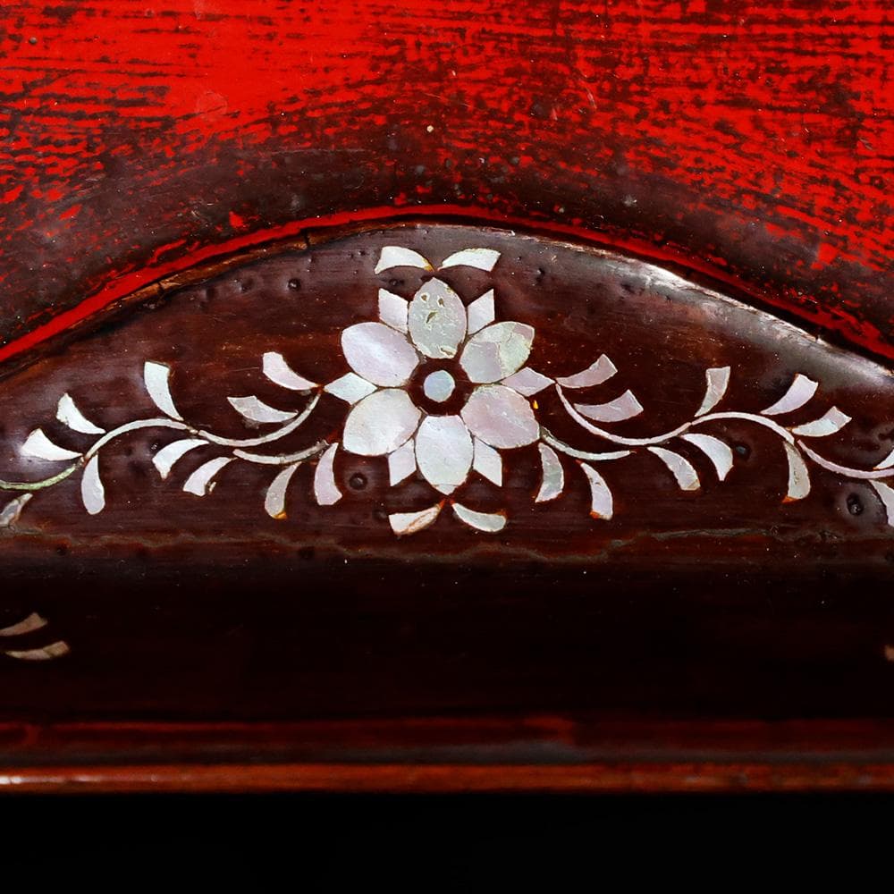 T　唐木　唐物四方盆　唐草螺鈿細工　茶道具　菓子鉢　菓子器　木製　共箱