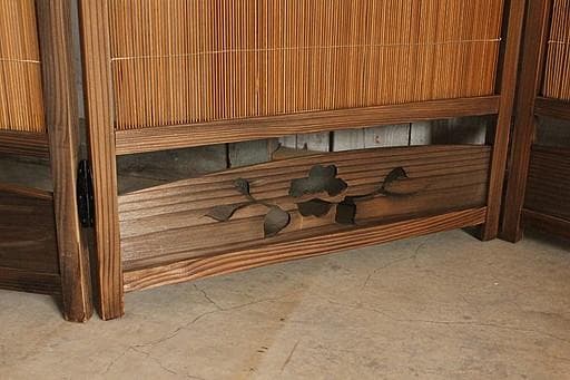 古い竹簾屏風 衝立 目隠し 四つ折り 透かし彫り 古民家 古道具 衝立