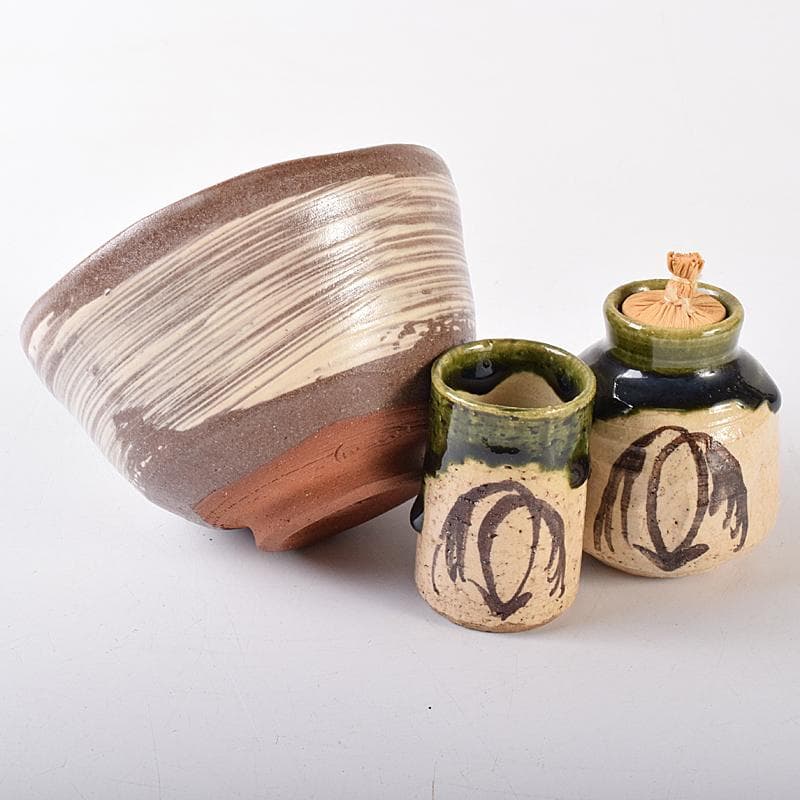 茶道具 利休茶箱 浅見与し三作 茶碗 織部焼 振出など 八点 一式 VR7984