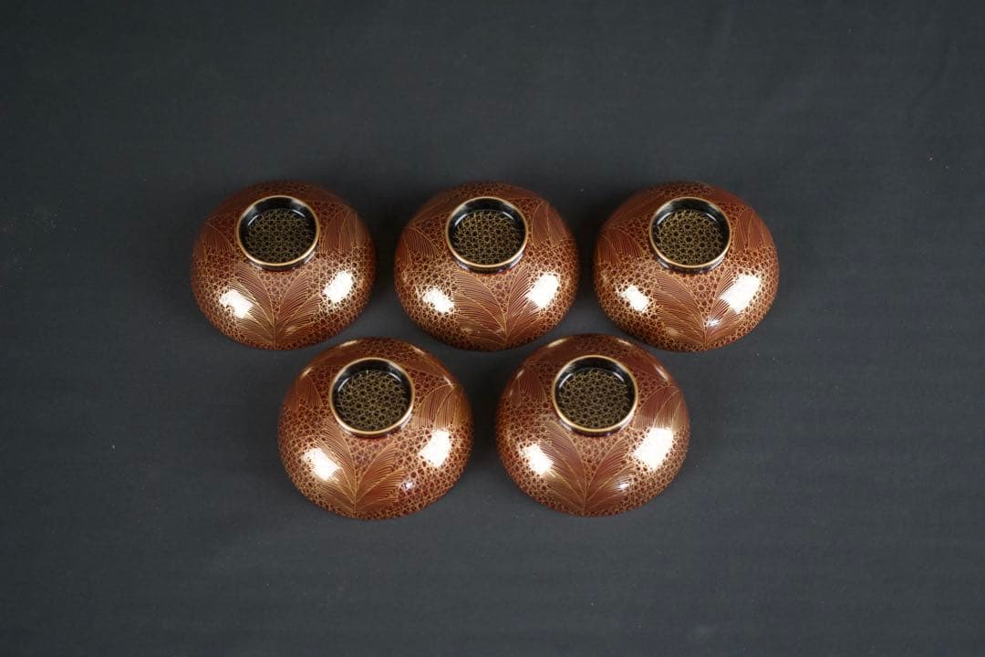 平安象彦　武蔵野椀　5客　箱付　漆器　蒔絵